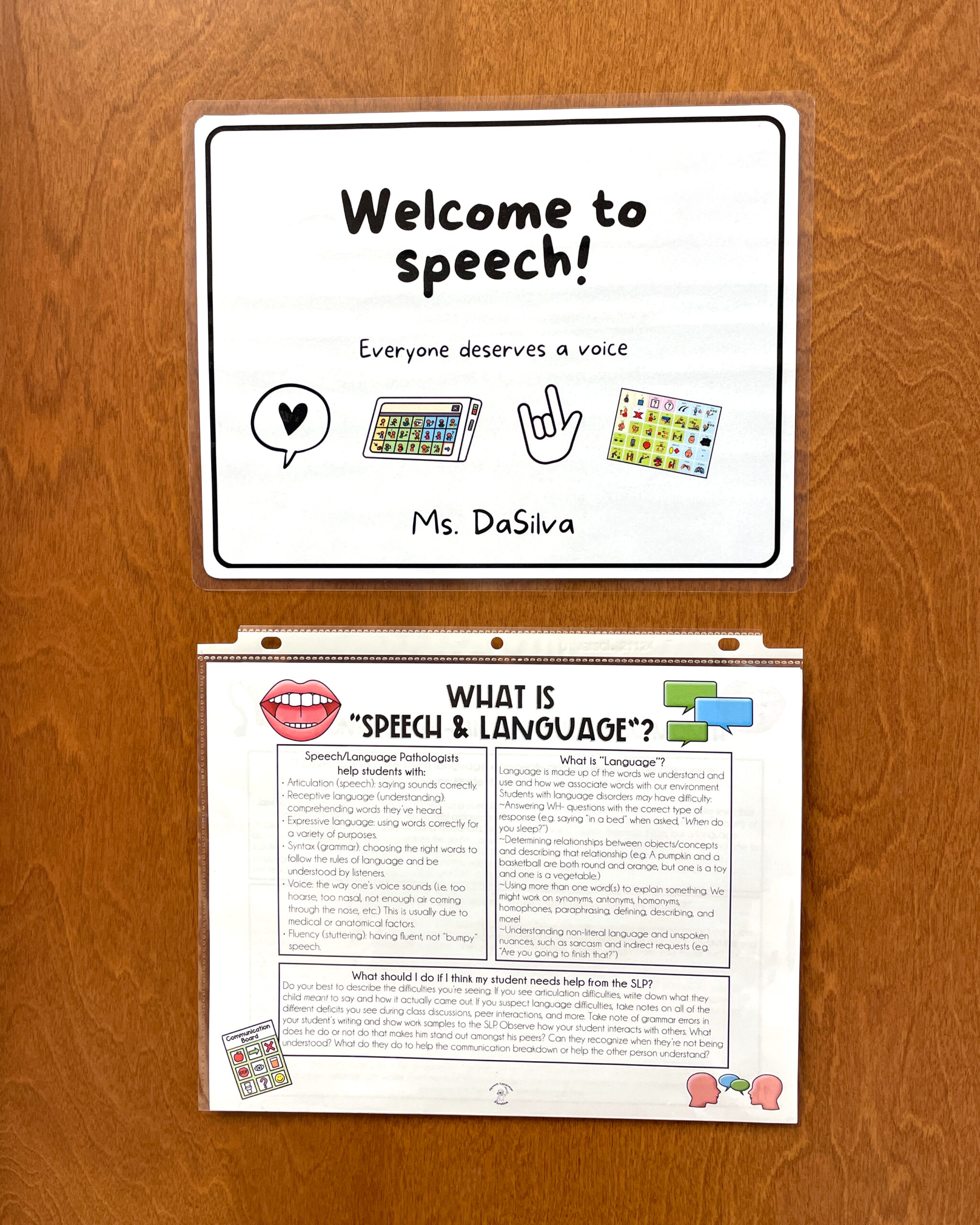 "Welcome to speech" door sign